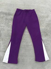 Manfinity EMRG Pantalones de chándal casuales con cordón en la cintura y bolsillo con estampado de letras y cruces para hombres, para rave, emo, estilo de los 2000 - Morado - Ver 2