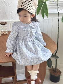SHEIN Baby Mädchen bequemes & elegantes Kleid mit Blume Muster und abnehmbarem Kragen, Herbst/Winter