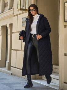 EURMUSE Women's Simple Padded Jacket  Long Overcoat With Hoody, Hat - Green - View 6