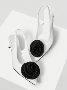 MOTF PREMIUM WOMEN'S HIGH HEEL POINTED TOE ROSE FLOWER SLINGBACK SHOES FALL