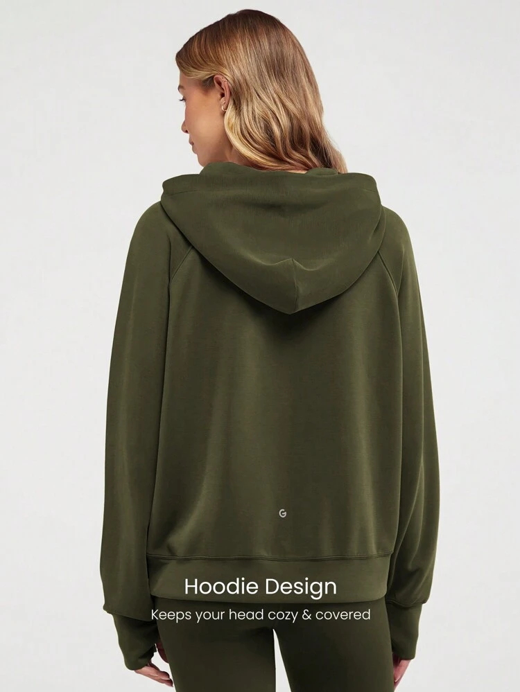 Modal Silk Touch Oversized Long Sleeve Half-Zip Hoodie  Spring Summer