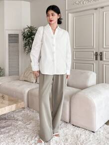 DAZY Blouse à manches longues avec application florale de couleur unie oversize pour femmes, vêtements d'automne pour femmes