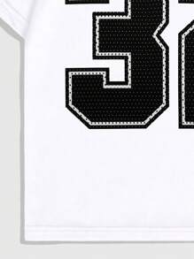 ROMWE MEN Prep Men's Summer Casual Letter Print Crew Neck Short Sleeve Football Jersey Style T-Shirt ,Graphic Tee