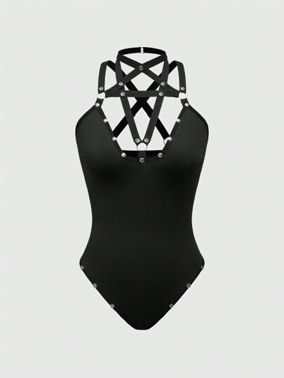 Grunge Punk Gothic Punk Rock Hollow Five-Pointed Star Crisscross Halter Sexy Lingerie
