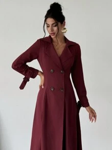 SHEIN Privé Abrigo trench largo elegante, de doble pechera y cintura ceñida en línea A para mujer