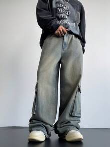 Manfinity EMRG Y2K 复古街头服饰男式破洞浅蓝色宽松多口袋牛仔裤