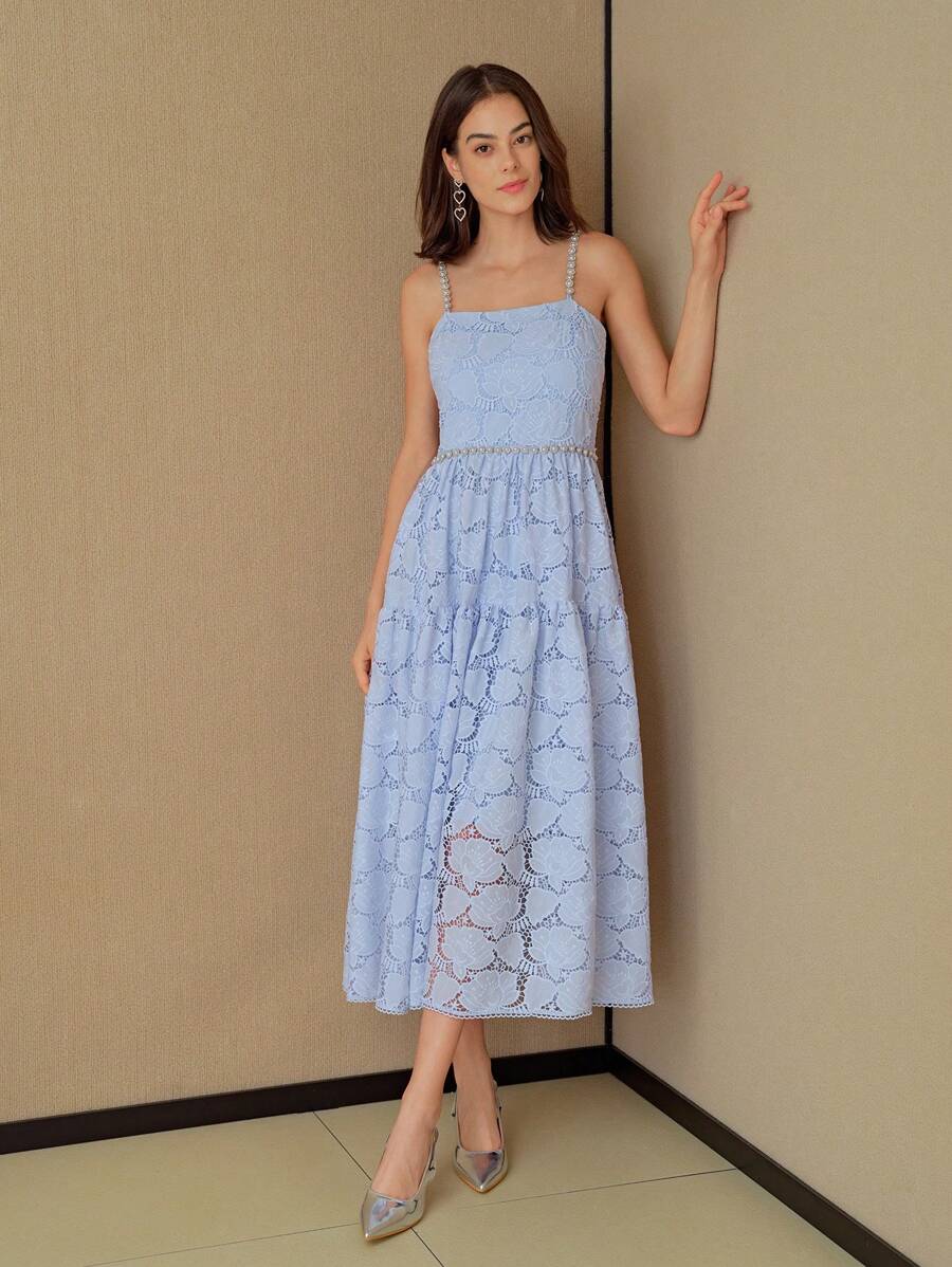 MOTF STUDIO VÁY TRÒN LỚP REN GUIPURE CÓ CHI TIẾT NGỌC TRAI GIẢ