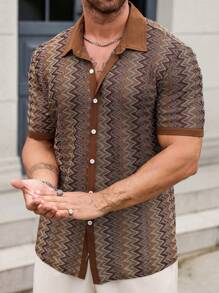 Manfinity Homme Áo sơ mi tay ngắn họa tiết xương cá màu sắc thường ngày cho nam cỡ lớn - Nhiều màu - Xem 4