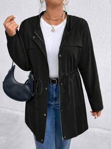 EMERY ROSE Áo khoác dài tay có mũ trùm đầu cỡ lớn cho nữ, thường ngày, có dây rút ở eo - màu đen - Xem 7