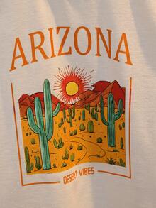 SHEIN 2 件装年轻女孩复古图案 T 恤和天鹅绒阔腿裤套装 - 彩色 - 查看 7