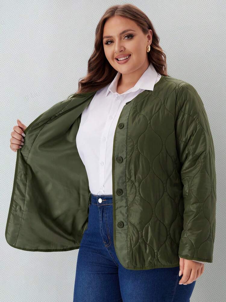Plus Size Women Solid Color Minimalist Casual Long Sleeve Padded Coat Winter Women Coat