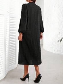 EMERY ROSE Vestito casual a maniche lunghe da caduta con scollo a V tinta unita, adatto alle taglie forti per vacanza