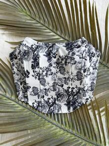 Soleia Vestido versátil para la temporada de bodas, playa, festivales de música y estilo bohemio de verano, elaborado con tela de punto estampada con un diseño floral de teñido anudado en blanco y negro, decorado con una línea de espina de pez y con espalda abierta.