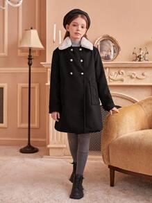 Tween Girls Casual Elegant College Style Bowknot Double-Breasted Jacket