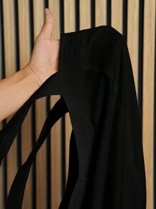 Slaydiva Plus Size Vacation, Elegant & Casual Loose Solid White Sleeveless Pocketed A-Line Dress For Women, Spring And Summer ,Black Dress - Black - View 8