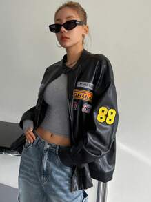 DAZY 女士休闲宽松机车风黑色夹克