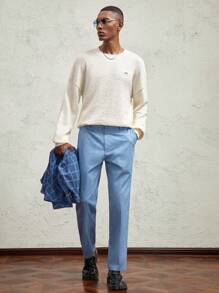 AKNOTIC Business Casual Quần ống đứng lưng vừa, dệt kim ôm vừa vặn cho nam - Rửa nhẹ - Xem 5