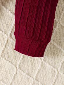 SHEIN 女婴 2 件冬季针织花卉刺绣蝴蝶套装 - 长袖上衣和裤子 - 酒紅色 - 查看 8