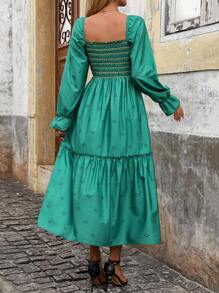 SHEIN LUNE فستان أكمام فوانيس بأكمام طويلة بطبعة زهور مع كشكشة عند الياقة والذيل