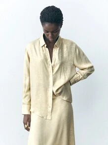 Maija 女士纯色长袖休闲衬衫，春/秋 - 金色 - 查看 5