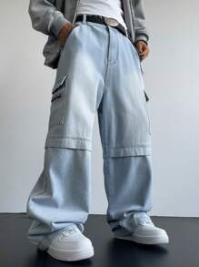 Manfinity EMRG Men's Light Blue Multi-Pocket Baggy Cargo Jeans