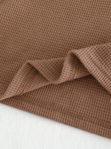 Cozy Pixies 2pcs Baby Boy Solid Color Knit Soft Crew Neck Long Sleeve Half-Open Pullover Top And Elasticated Waist Pants Set - Brown - View 7