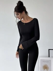 Firerie Women Off Shoulder Flared Sleeve & Flared Leg Bodycon Jumpsuit - Black - View 6