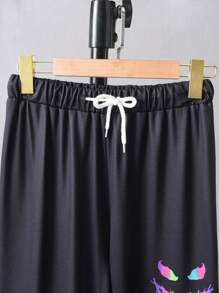 2 件套青少年男孩卡通印花宽松运动衫和运动裤休闲运动装，春秋季 - 黑色 - 查看 3