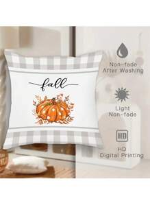 2 件秋季枕套，18*18 英寸水牛格子桉树叶波尔卡圆点白色和橙色南瓜秋季装饰靠垫套，农舍感恩节家居装饰品，适用于沙发客厅户外，枕套（无枕芯） - 橘色 - 查看 8