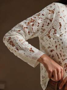 Anewsta Casual Long Sleeve Women Sweater, Crochet Style With Hollow Tree Pattern, Women Casual Outfit - White - View 8