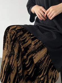 FRIFUL 女士纯色印花拼布圆领休闲连衣裙 - 棕色 - 查看 6