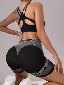 Easithlete Short de fitness sans couture stretch élevé rayé pour femmes, Short de sport, Short de gym, Short de cycliste