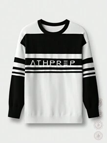 Manfinity Sporsity Men's Contrast Color Letter Print Crew Neck Long Sleeve Sweater
