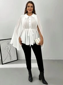 SHEIN Privé Plus Size Women Minimalist Comfortable Pleated White Blouse For Work & Prom - White - View 4