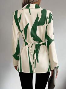 SHEIN Clasi Women's Button Down Long Sleeve Random Floral Print Waist Tie Fashionable Blouse