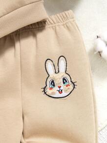 SHEIN Rabbit Pattern Thermal Lined Hoodie, Vest And Pants 3pcs/Set For Baby Girls Autumn/Winter - Khaki - View 8
