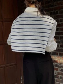 DAZY 女士条纹领带开衫针织毛衣，荷叶边