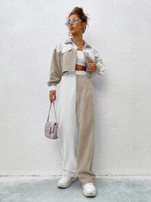 SHEIN Unity 2pcs Women's Casual Patchwork Set Fall Cloth For Women - Apricot - View 6