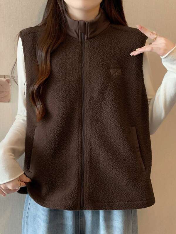 DAZY Women's Casual Solid Color Thermal Lined Loose Fit Vest, Autumn/Winter