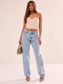 MUSERA Áo croptop cổ xếp ly, thích hợp mặc đi chơi, đi nghỉ mát, mùa xuân hè, lễ hội, ngày lễ. - Màu be - Xem 3