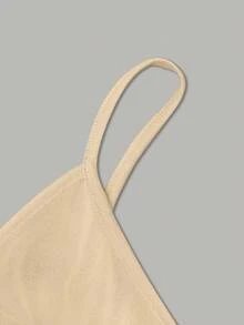 Chiquease Bộ 2 áo hai dây đơn giản màu trơn và quần short in họa tiết cho nữ, thường ngày - Màu be - Xem 3