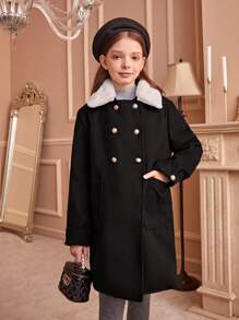 Tween Girls Casual Elegant College Style Bowknot Double-Breasted Jacket