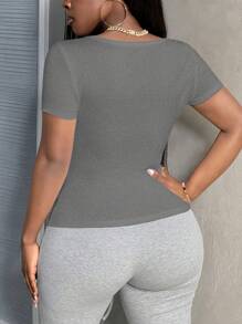 Slaydiva Camiseta básica casual de manga corta, ajustada y acanalada con estiramiento para mujer, camiseta de verano