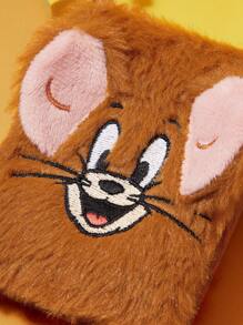 TOM & JERRY X SHEIN 1pc Cartoon Mouse Embroidered Plush Notebook,Suitable For Men, Women, Students - Brown - View 6
