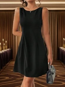 SHEIN Unity Plus Size Sexy Solid Color Backless Sleeveless Dress, Summer - Black - View 1