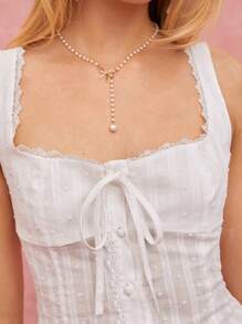 Enchnt Top de tirantes con cuello cuadrado, frente de encaje en contraste y lazo para mujer en verano