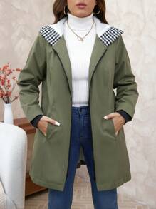 SHEIN Clasi Thick Thermal Lined Plus Size Hooded Women Winter Coat With Pockets - Olive Green - View 1