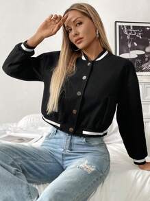 Chiquease Women's Contrast Color Collar, Cuffs And Hem Long Sleeve Jacket Fall Cloth For Women