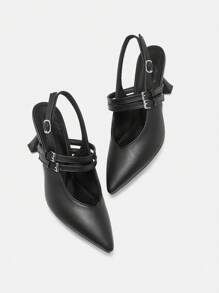 CUCCOO BIZCHIC Giày cao gót thời trang nữ, nhiều quai, hở lưng, giày cao gót, phù thủy Halloween tiệc Halloween mùa thu - màu đen - Xem 9