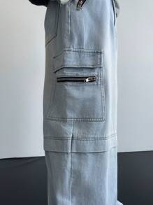 Manfinity EMRG Men's Light Blue Multi-Pocket Baggy Cargo Jeans